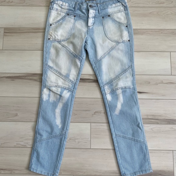 Free People Bleached "Conductor" Striped Moto Jeans - Picture 1 of 8